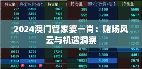 2024澳门管家婆一肖:赌场风云与机遇洞察