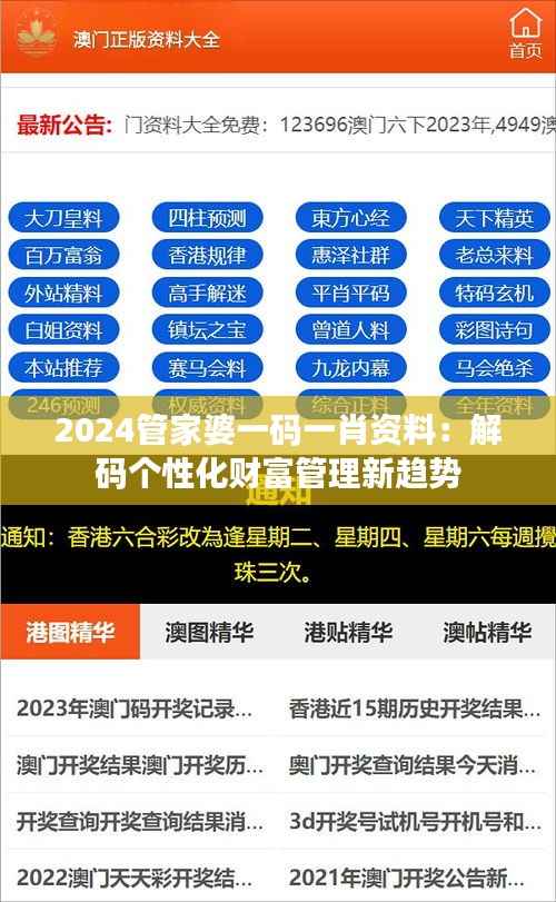 2024管家婆一码一肖资料:解码个性化财富管理新趋势