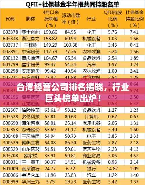 台湾经营公司排名揭晓,行业巨头榜单出炉!